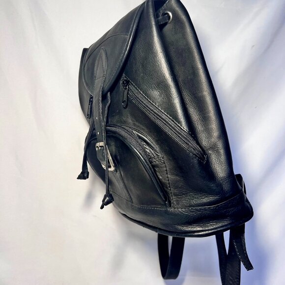 Black Leather Back Pack-Silver Hardware-Motorcycle-City Walk-Storage-Adjustable main image 9